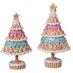 Set Of 2 Clay Dough Gingerbread Tree Christmas Decoration 2656790