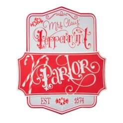 Raz 21.75" Peppermint Parlor Embossed Metal Christmas Sign 4111274