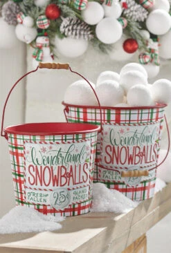 Raz Set Of 2 Wonderland Snowballs Bucket Christmas Decoration 4212309