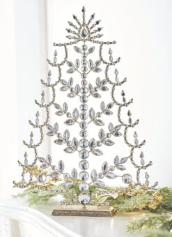 Raz 17" Crystal Jeweled Tree With Gold Glitter Christmas Decoration 4213512