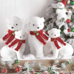 Raz 14.75" Glittered Plush Polar Bear With Scarf Christmas Figure 4216246