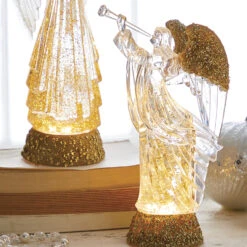 Raz 12" Lighted Angel With Trumpet Gold Glittered Swirling Water Globe 4219053