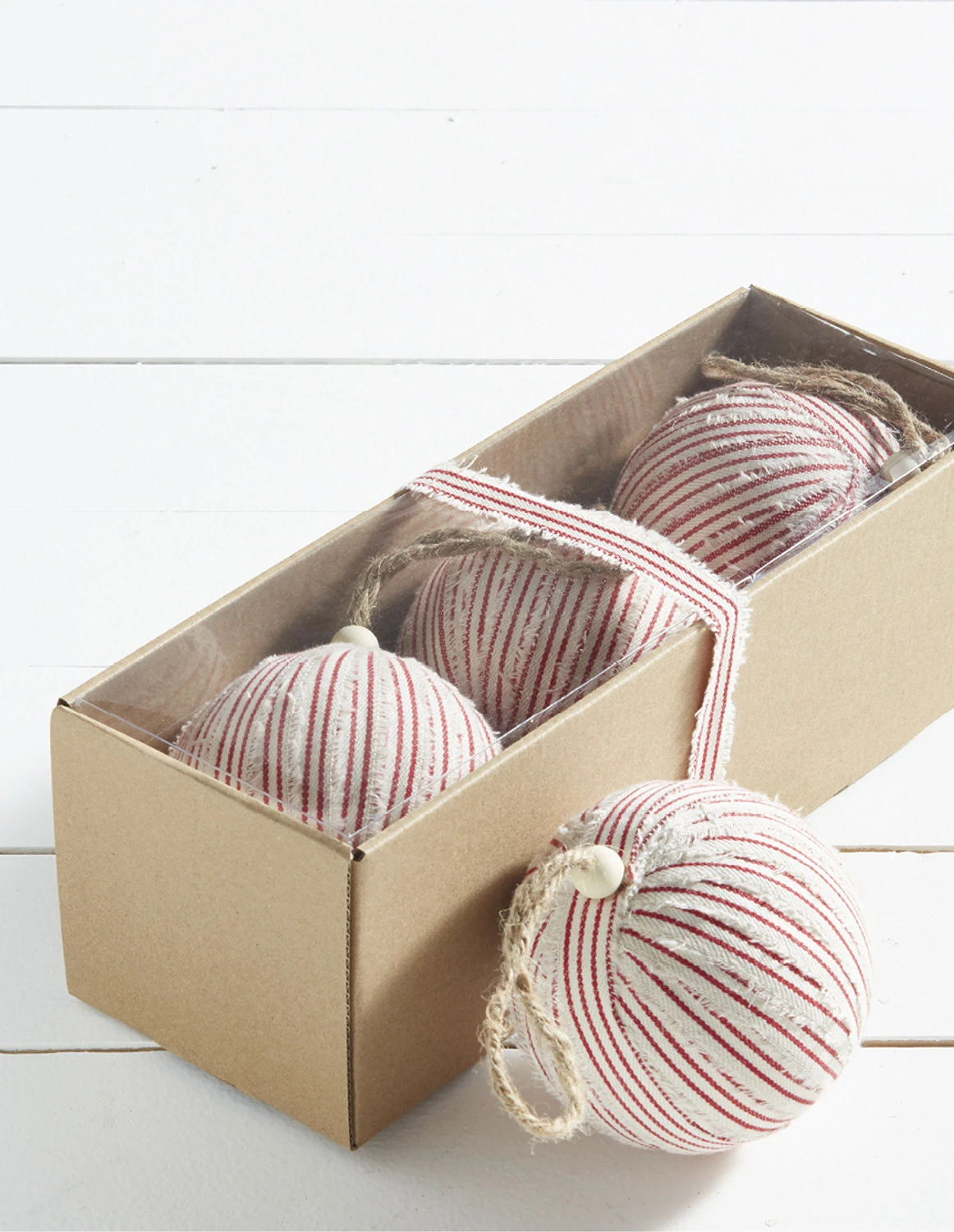 Raz Box Of 3 4" Red Ticking Stripe Christmas Ornaments 4220852 1 Raz Box Of 3 4" Red Ticking Stripe Christmas Ornaments 4220852