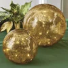 Raz Set Of 2 Gold Mercury Glass Lighted Ball Christmas Decoration 4222802