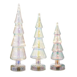 Raz Set Of 3 Lighted Iridescent Glass Tree Christmas Decoration 4222911