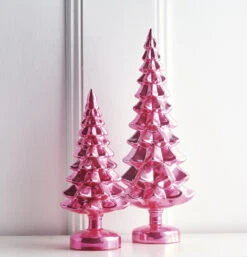 Raz Set Of 2 Pink Metallic Glass Christmas Tree Decoration 4222938