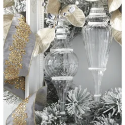Raz 15.5" Large Clear Finial With Glitter Glass Christmas Ornament 4224530