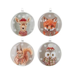 Raz 5.5" Set Of 4 North Pole Friends Glass Disc Christmas Ornament 4224624 -Xmas Ornaments Shop 4224624 1 03851.1649793817