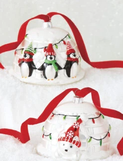 Raz 4" Penguin Or Polar Bear Igloo Glass Christmas Ornament 4252857