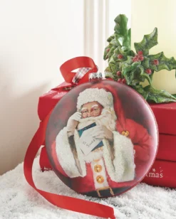 Raz 6" Santa Reading Letter Disc Glass Christmas Ornament 4252887