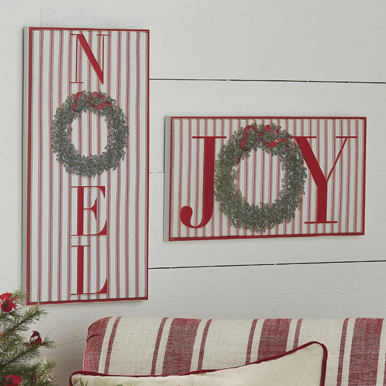 Raz Red And White Striped Joy Or Noel Metal Framed Christmas Sign 1 Raz Red And White Striped Joy Or Noel Metal Framed Christmas Sign