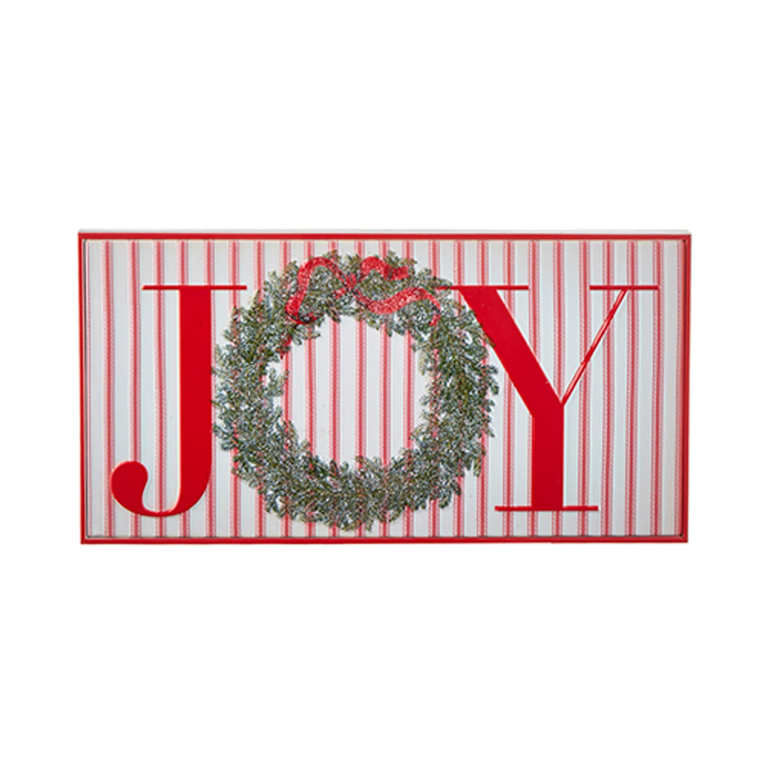 Raz Red And White Striped Joy Or Noel Metal Framed Christmas Sign 2 Raz Red And White Striped Joy Or Noel Metal Framed Christmas Sign - Image 2