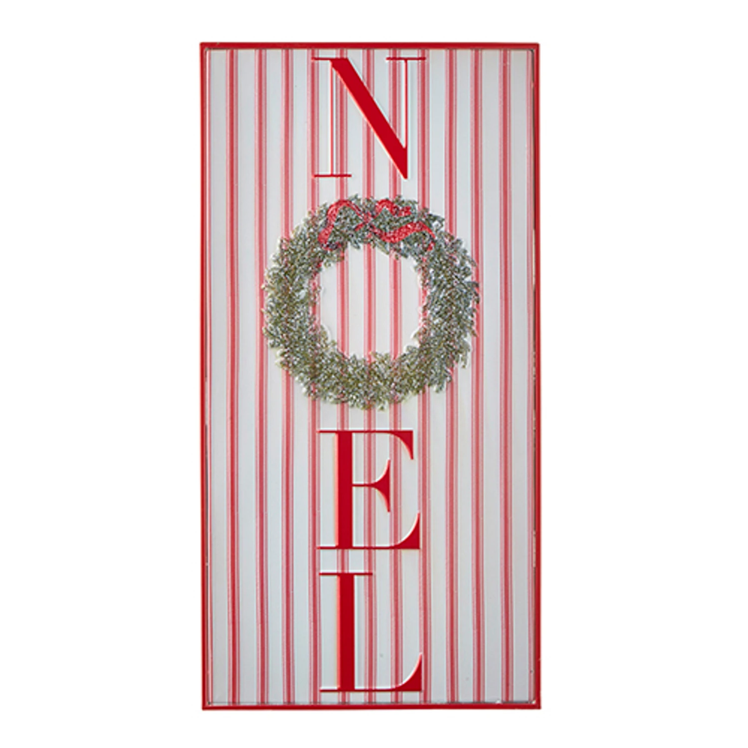 Raz Red And White Striped Joy Or Noel Metal Framed Christmas Sign 3 Raz Red And White Striped Joy Or Noel Metal Framed Christmas Sign - Image 3