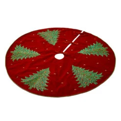 Raz 48" Red Velvet With Tree Embroidered Christmas Tree Skirt 4271787