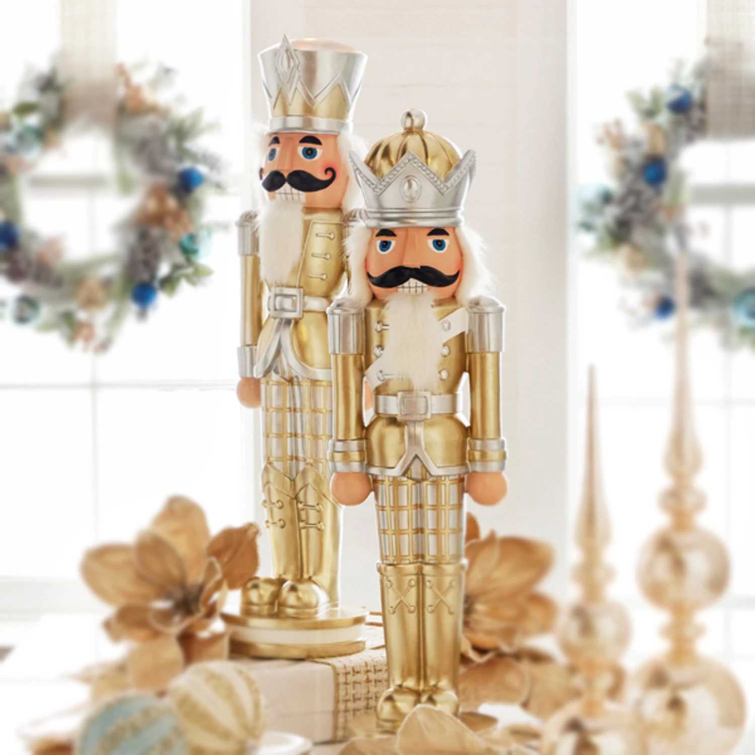 Raz 28.5" Gold Plaid Christmas Nutcracker 4301633 1 Raz 28.5" Gold Plaid Christmas Nutcracker 4301633