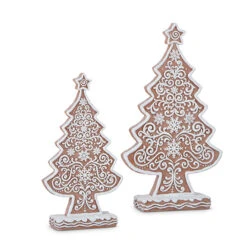 Raz Set Of 2 Large Frosted Gingerbread Trees 4312156
