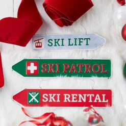 Raz 16.25" Ski Sign Christmas Ornament Set Of 3 4312357