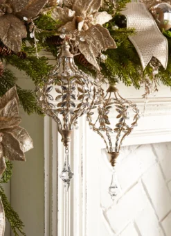 Raz 14" Large Jeweled Drop Ornament With Champagne Glitter Christmas Ornament 4313510