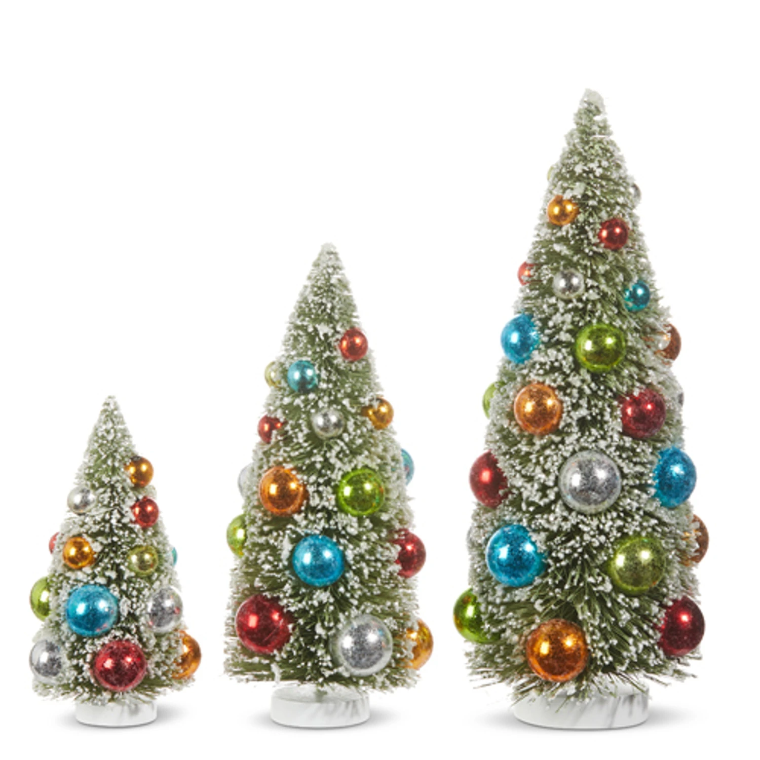 Raz 12" Set Of 3 Snowy Bottle Brush Trees With Colorful Ornaments Christmas Trees 4316153 2 Raz 12" Set Of 3 Snowy Bottle Brush Trees With Colorful Ornaments Christmas Trees 4316153 - Image 2