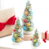 Raz 12" Set Of 3 Snowy Bottle Brush Trees With Colorful Ornaments Christmas Trees 4316153