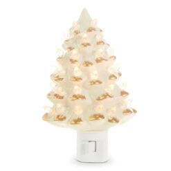 Raz 6" Vintage White And Gold Ceramic Christmas Tree Night Light 4319164