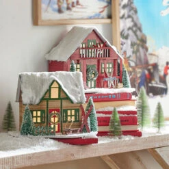 Raz 10.25" Lighted Paper Ski Lodge Christmas Decor 4319181