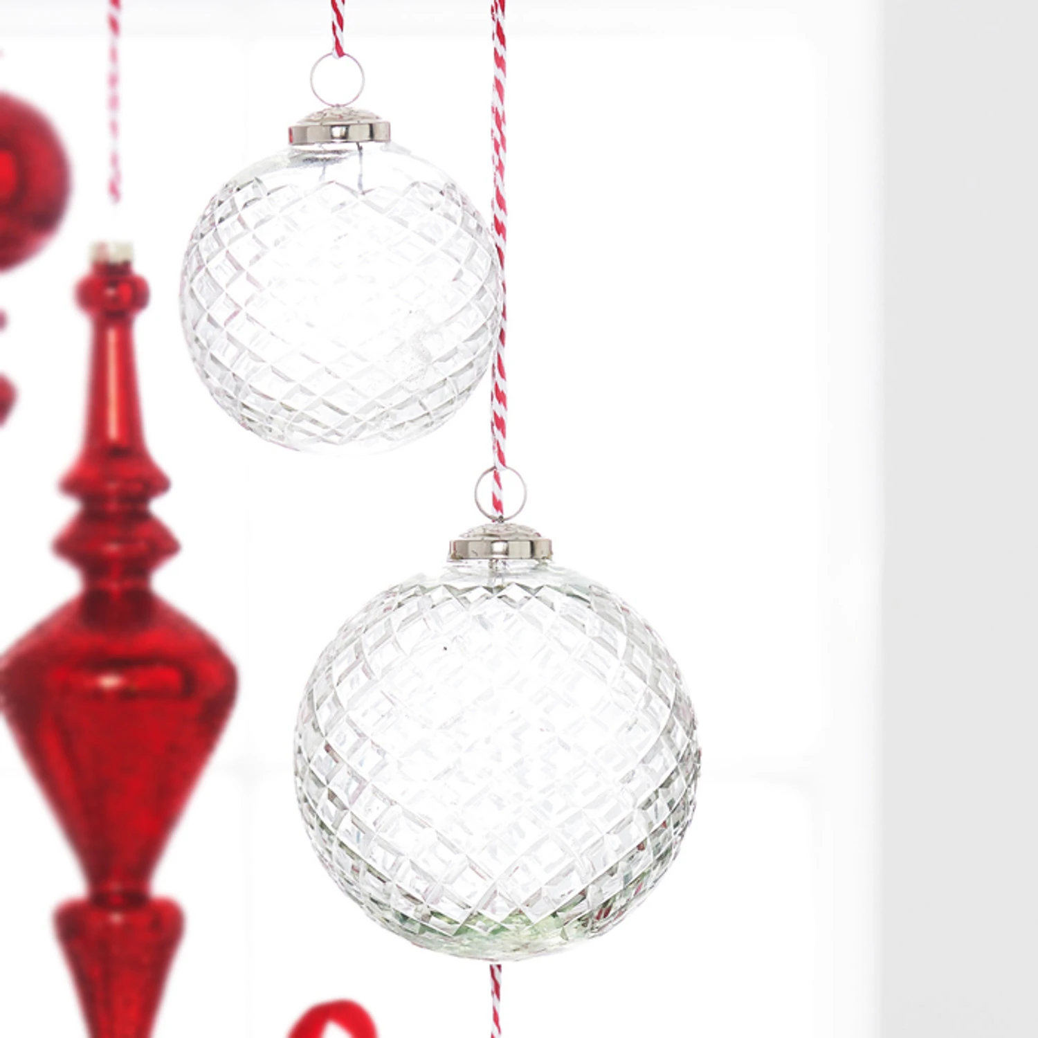 Raz 4" Or 5" Clear Diamond Cut Ball Glass Christmas Ornament 1 Raz 4" Or 5" Clear Diamond Cut Ball Glass Christmas Ornament