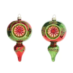 Raz 5" Green And Red Finial Reflector Glass Christmas Ornament 4320017 -Xmas Ornaments Shop 4320017 32573.1683665576