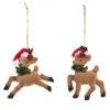 Raz 4.75" Set Of 2 Deer With Santa Hat Christmas Ornament 4320036
