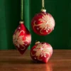 Raz 4" Red And Gold Holly Glass Christmas Ornament 4322839