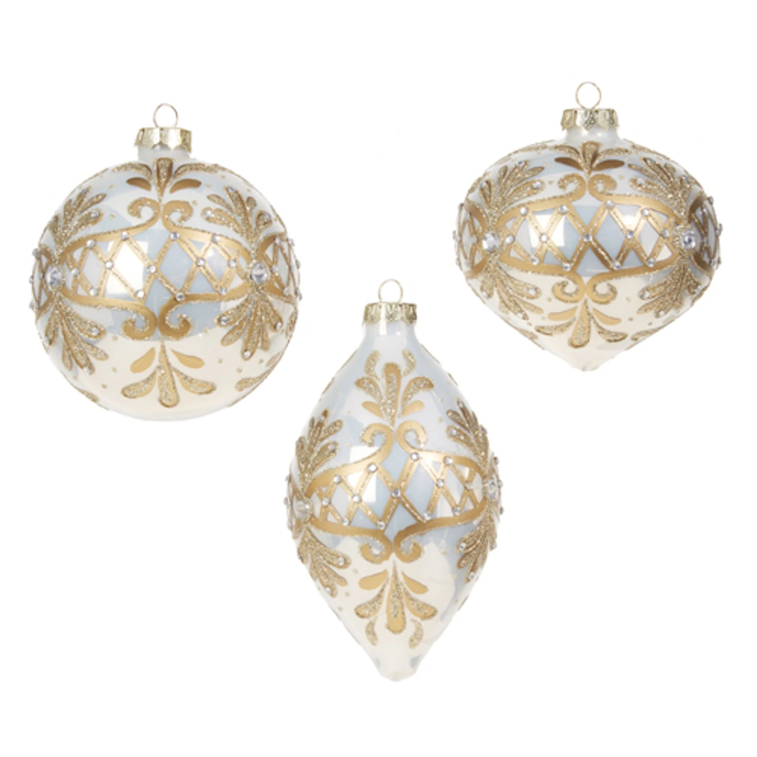 Raz 4" White And Gold Embellished Glass Christmas Ornament 4322842 2 Raz 4" White And Gold Embellished Glass Christmas Ornament 4322842 - Image 2