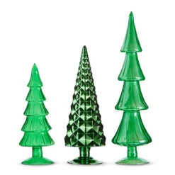 Raz Set Of 3 Green Glass Trees Christmas Decoration 4322913