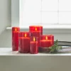 Uyuni Moving Flame Red Glass Ivory Pillar Battery Candle