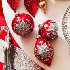 Raz 4" Red Jeweled Snowflake Glass Christmas Ornament 4324540