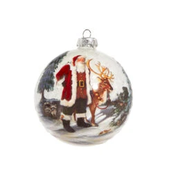 Raz 5" Santa And Reindeer Portrait Glass Ball Christmas Ornament 4324618 -Xmas Ornaments Shop 4324618 1 22629.1690922009