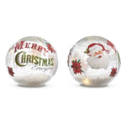 Raz 6" Vintage Inspired Merry Christmas Lighted Crackle Ball Glass Christmas Decoration 4324624