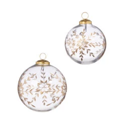 Raz 4" Or 5" Gold Etched Snowflake Ball Glass Christmas Ornament