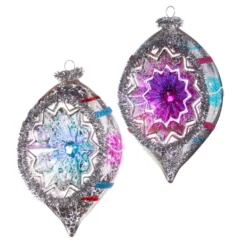 Raz 5.5" Vintage Blue, Purple And Pink Striped Reflector Glass Ornament 4352881 -Xmas Ornaments Shop 4352881 1 78280.1691007262