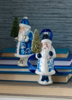 Raz 5.5" Delft Santa With Tree Glass Christmas Ornament 4352893