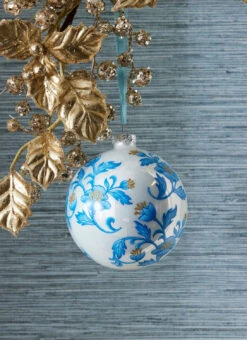 Raz 5" Vintage Blue Floral Delft Ball Glass Christmas Ornament 4352895