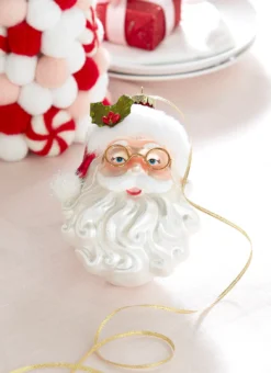 Raz 6.5" Santa With Glasses Glass Christmas Ornament 4352897
