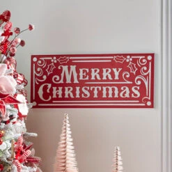 Raz 27.75" Large Red Merry Christmas Embossed Metal Christmas Sign 4359006