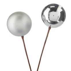 Raz 12" Set Of 2 Red, Gold, Silver Or Green Ball Ornament Christmas Tree Pick -Xmas Ornaments Shop F4202559 55227.1650483961