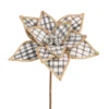 Raz 15" Black And White Checkered Poinsettia Christmas Stem F4306712