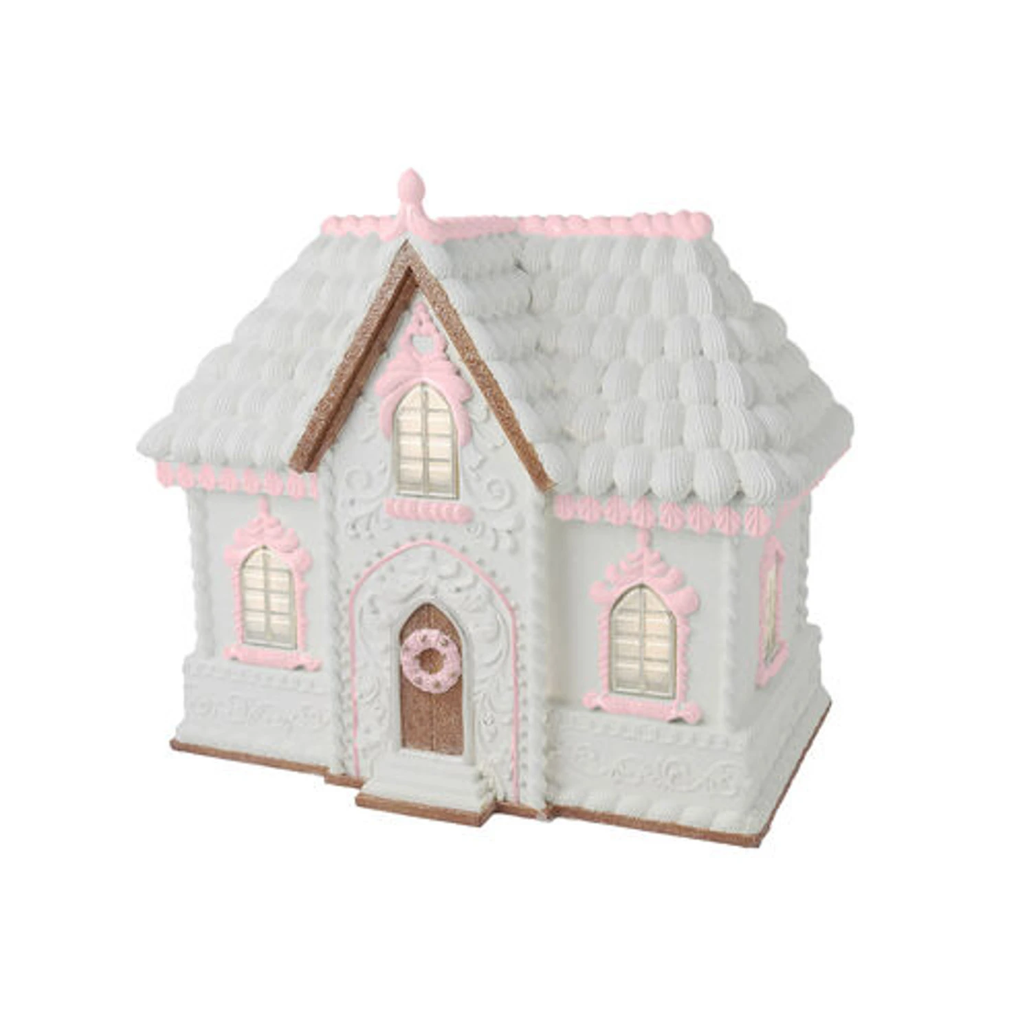 December Diamonds 16" Large Pink And White Gingerbread House Christmas Decoration 29-29612 1 December Diamonds 16" Large Pink And White Gingerbread House Christmas Decoration 29-29612