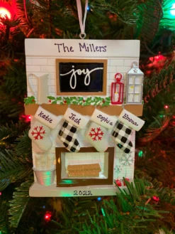 5" Fireplace Mantle Stocking Family Of 4 Personalized Christmas Ornament OR2030-4 -Xmas Ornaments Shop OR2030 4 53622.1664990059