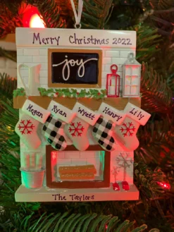 5" Fireplace Mantle Stocking Family Of 5 Personalized Christmas Ornament OR2030-5 -Xmas Ornaments Shop OR2030 5 03132.1664990112