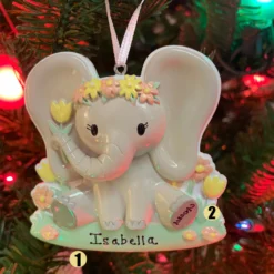 Girl Baby Elephant Personalized Christmas Ornament OR2361-F