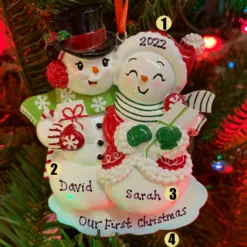 Snowmen Couple Personalized Christmas Ornament OR2390