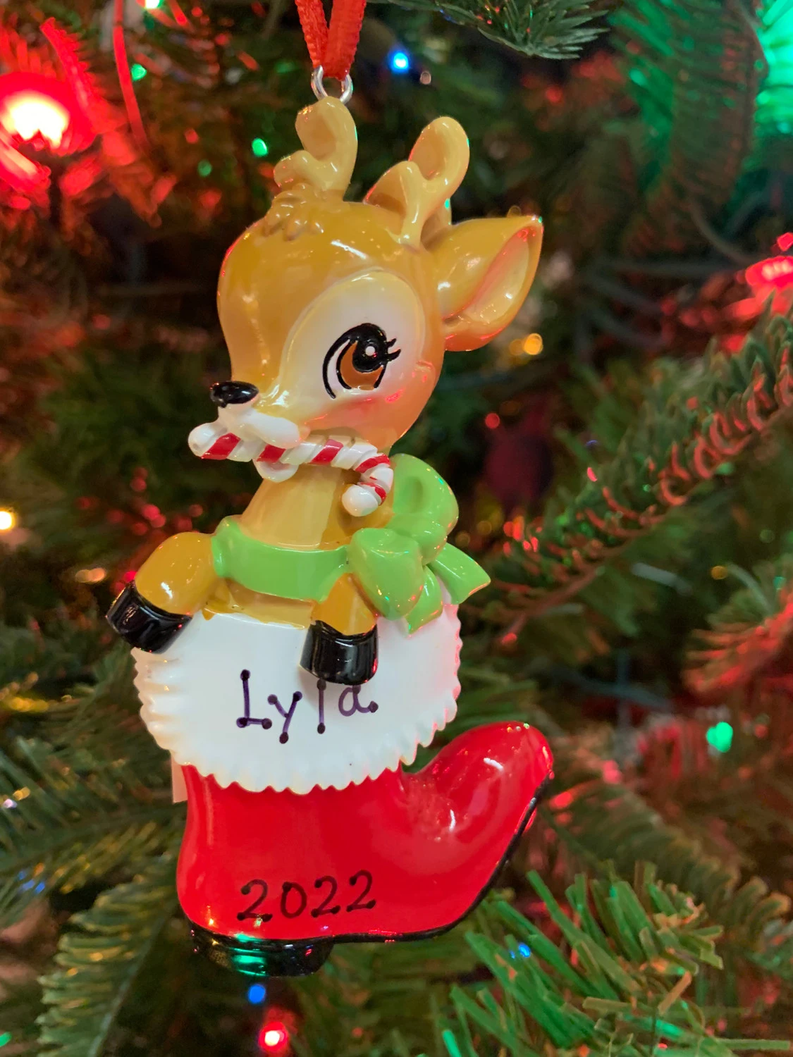 Baby Deer In Boot Personalized Christmas Ornament OR2393-RG 2 Baby Deer In Boot Personalized Christmas Ornament OR2393-RG - Image 2